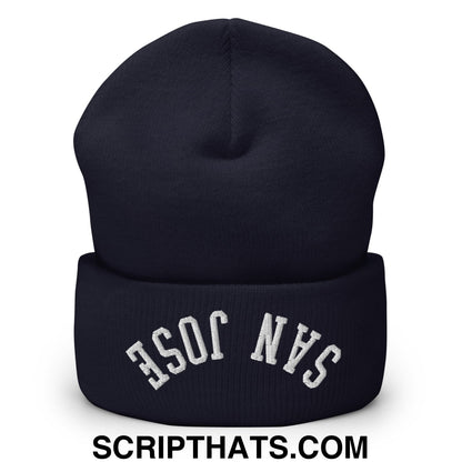 Upside Down San Jose Embroidered Cuffed Knit Beanie Navy