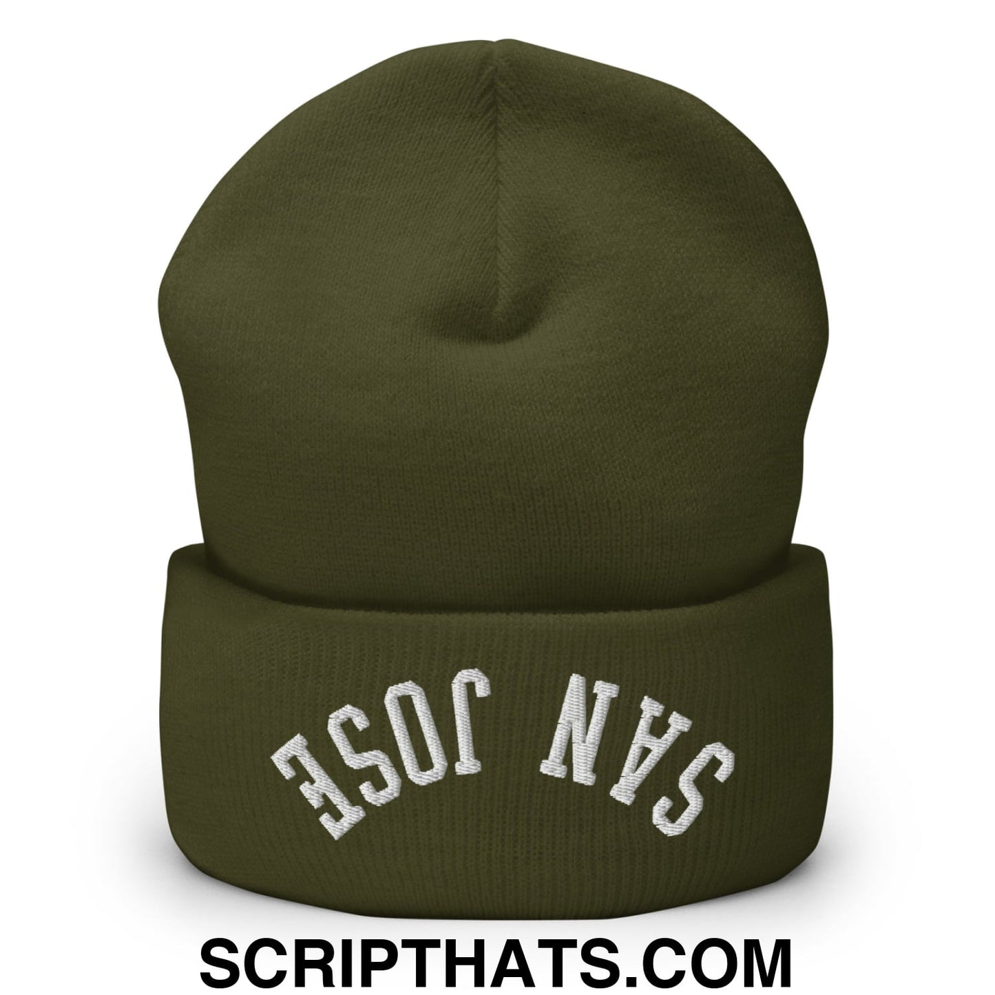 Upside Down San Jose Embroidered Cuffed Knit Beanie Olive
