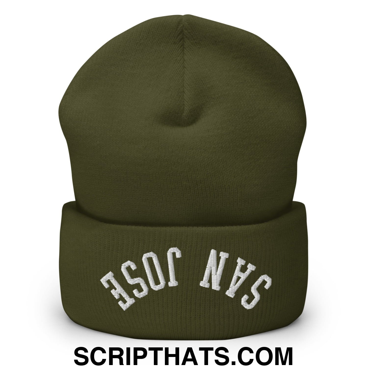 Upside Down San Jose Embroidered Cuffed Knit Beanie Olive