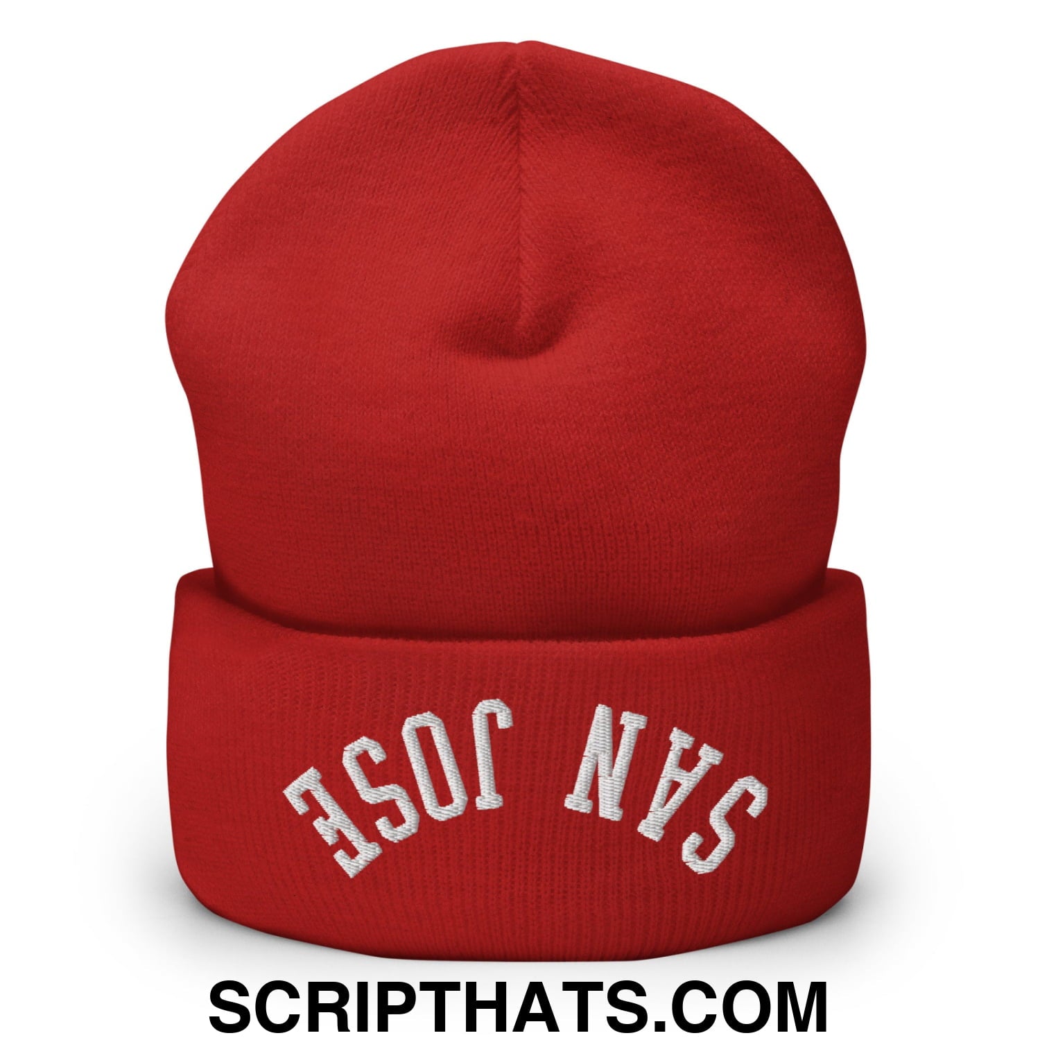 Upside Down San Jose Embroidered Cuffed Knit Beanie Red