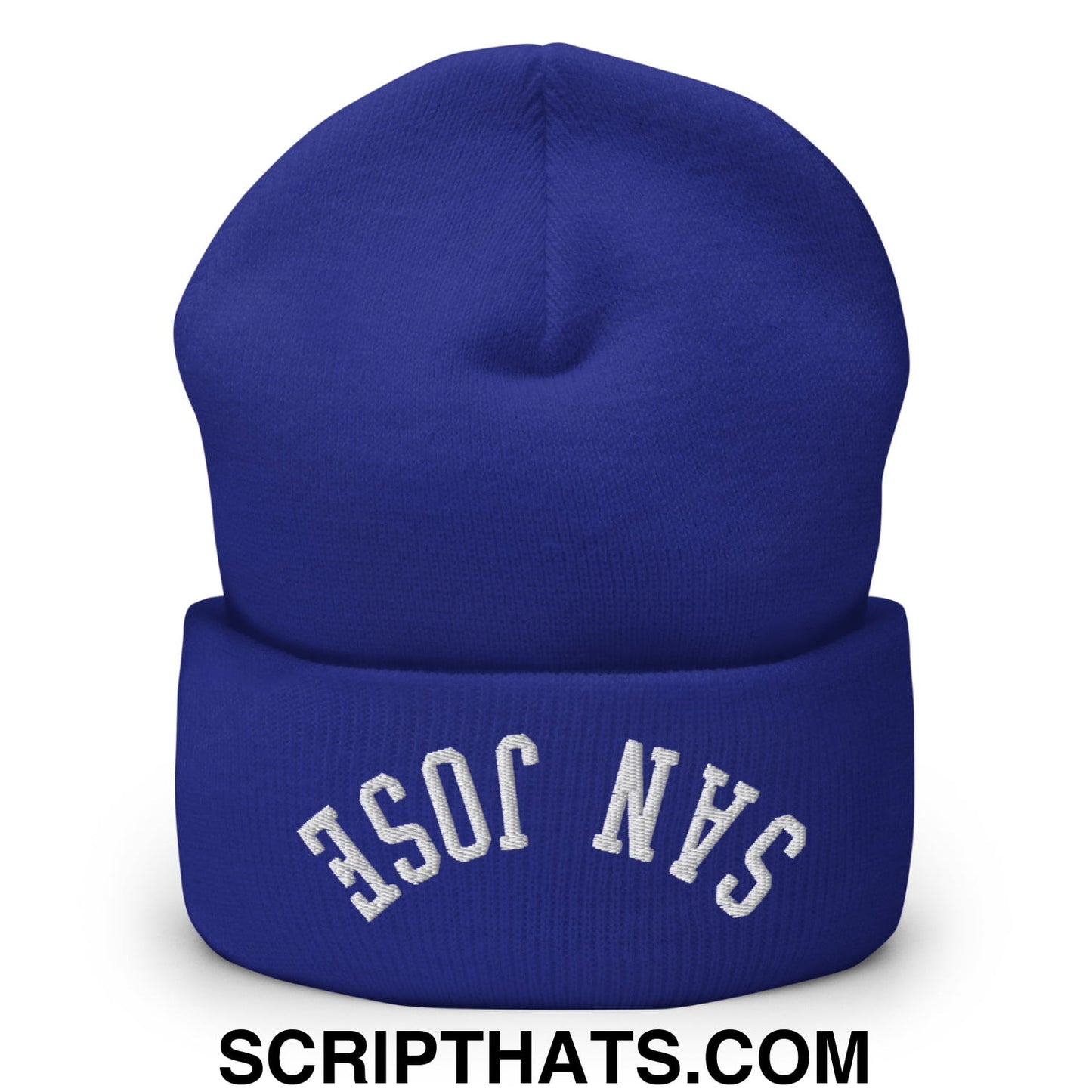 Upside Down San Jose Embroidered Cuffed Knit Beanie Royal