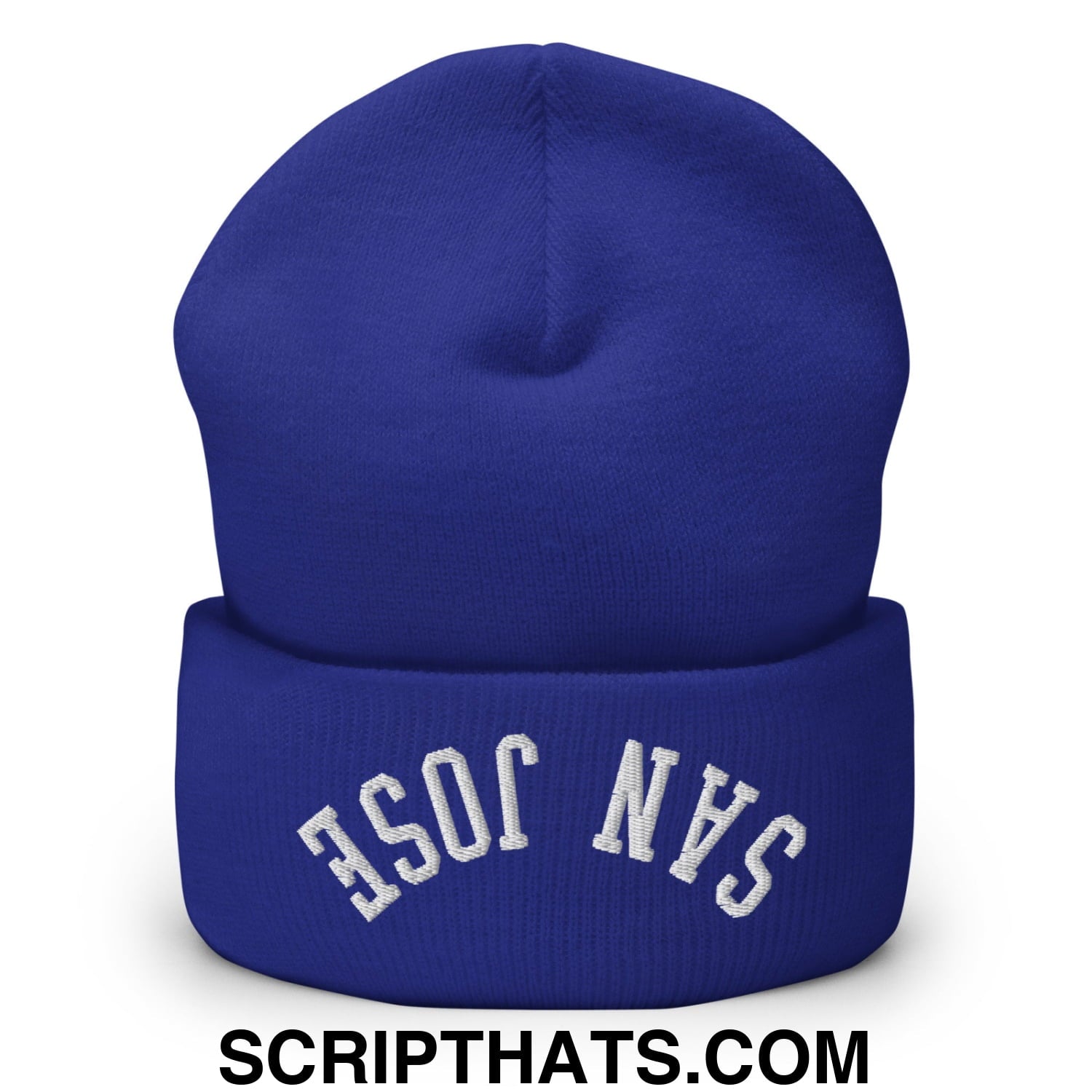 Upside Down San Jose Embroidered Cuffed Knit Beanie Royal