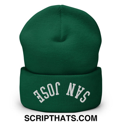 Upside Down San Jose Embroidered Cuffed Knit Beanie Spruce