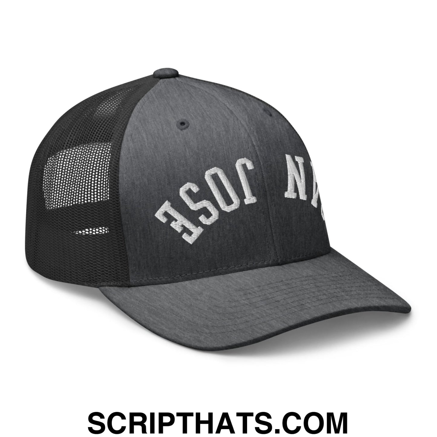 Upside Down San Jose Embroidered Mesh Trucker Hat Dark Heather Gray