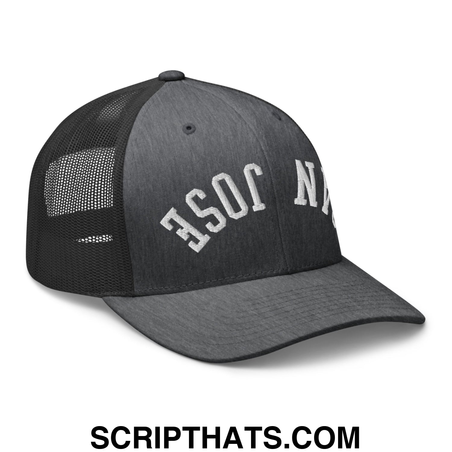 Upside Down San Jose Embroidered Mesh Trucker Hat Dark Heather Gray