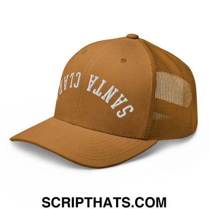 Upside Down Santa Clara Embroidered Mesh Trucker Hat Caramel