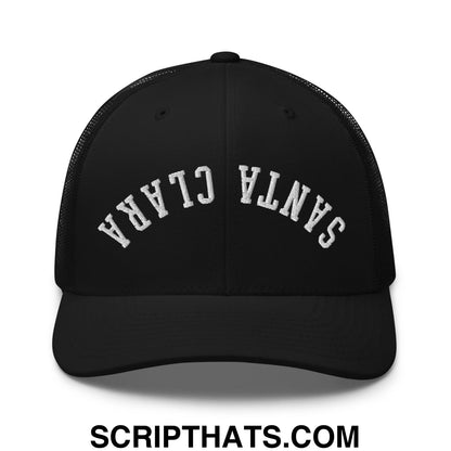 Upside Down Santa Clara Embroidered Mesh Trucker Hat Black