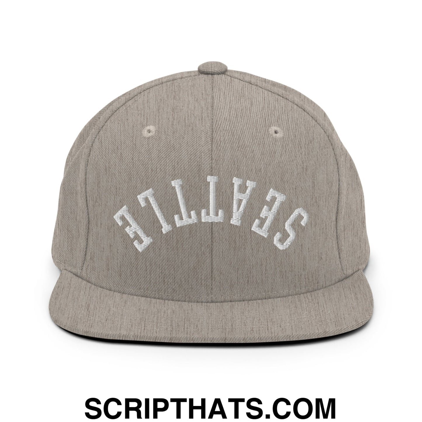 Upside Down Seattle Embroidered Flat Bill Brim Snapback Hat Heather Grey