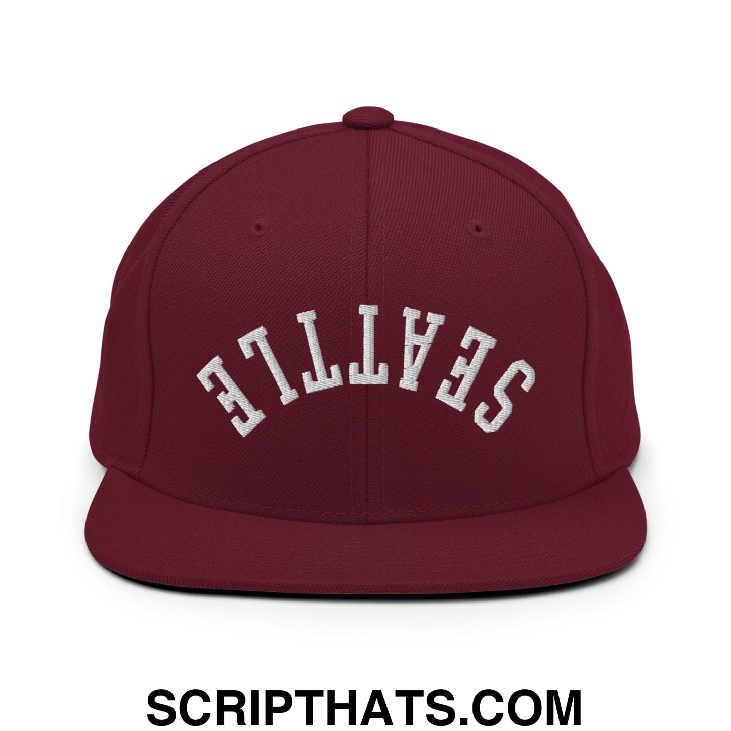 Upside Down Seattle Embroidered Flat Bill Brim Snapback Hat Maroon