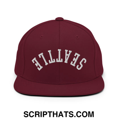 Upside Down Seattle Embroidered Flat Bill Brim Snapback Hat Maroon