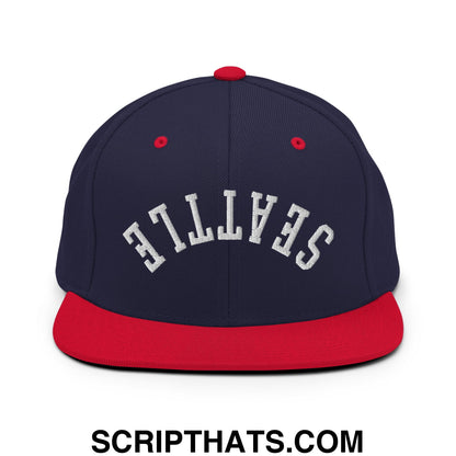 Upside Down Seattle Embroidered Flat Bill Brim Snapback Hat Navy Red