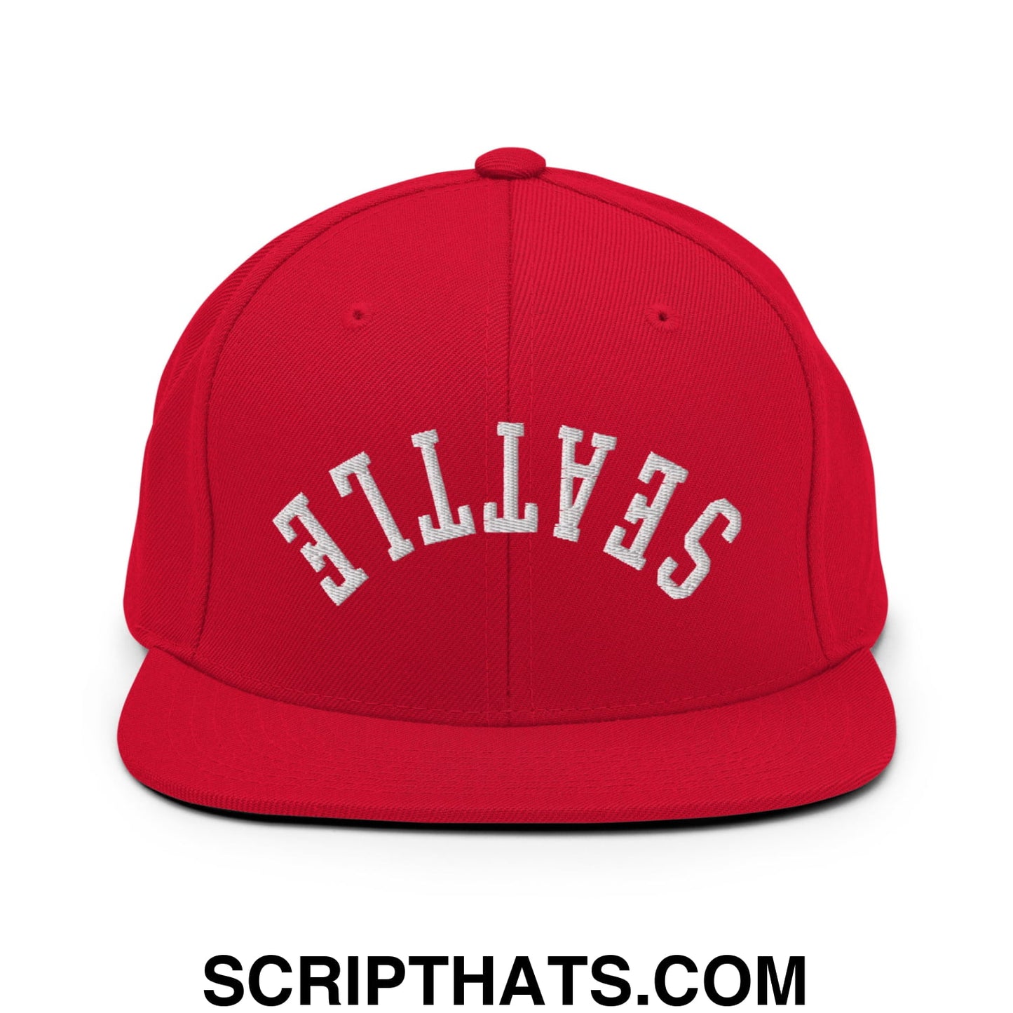 Upside Down Seattle Embroidered Flat Bill Brim Snapback Hat Red