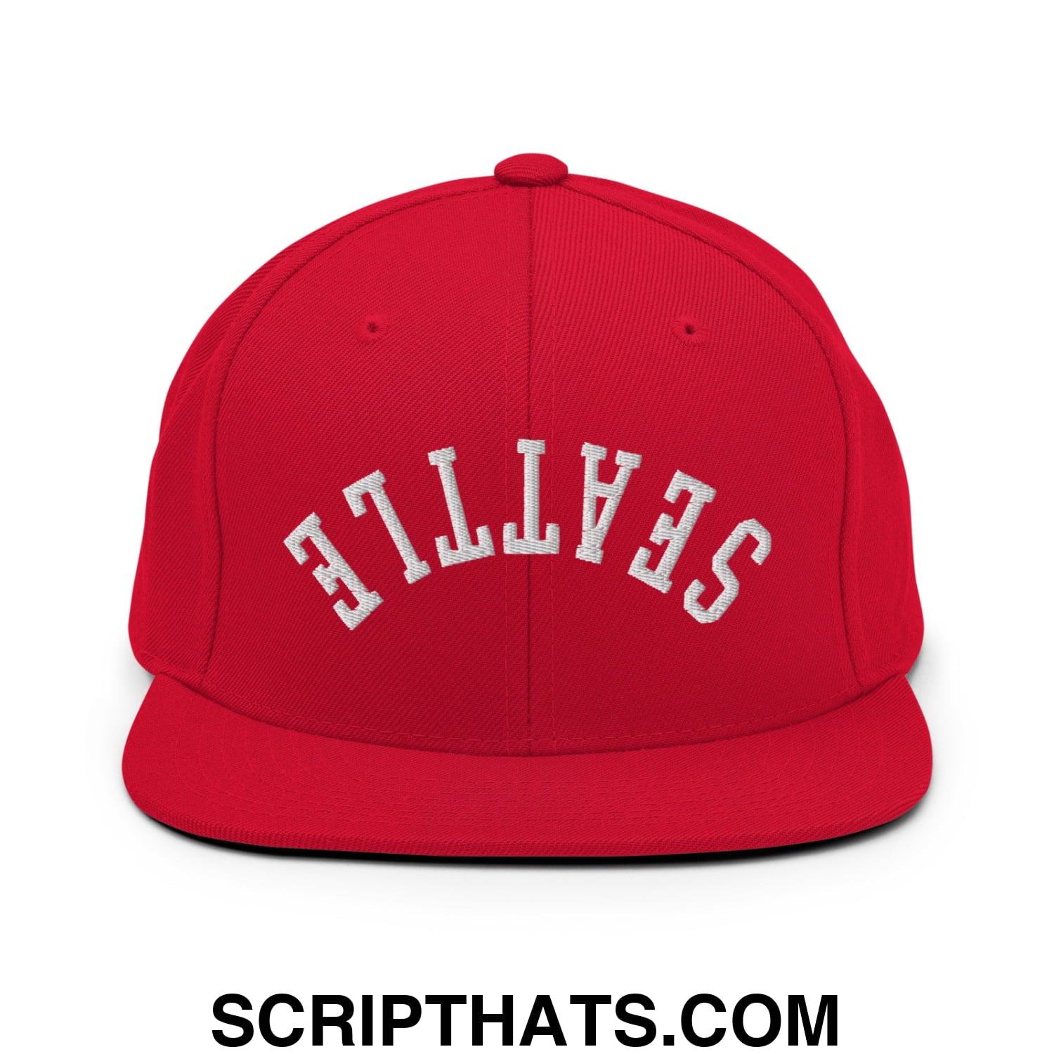Upside Down Seattle Embroidered Flat Bill Brim Snapback Hat Red