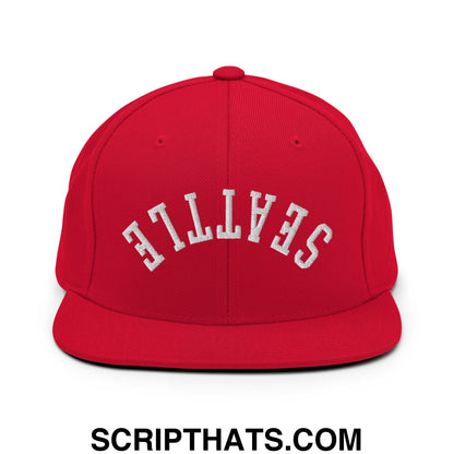 Upside Down Seattle Embroidered Flat Bill Brim Snapback Hat Red