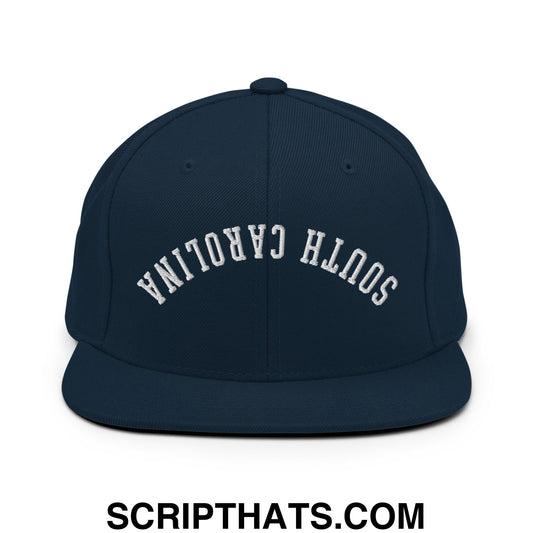 Upside Down South Carolina Embroidered Flat Bill Brim Snapback Hat Dark Navy
