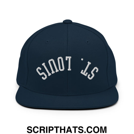 Upside Down St. Louis Embroidered Flat Bill Brim Snapback Hat Dark Navy