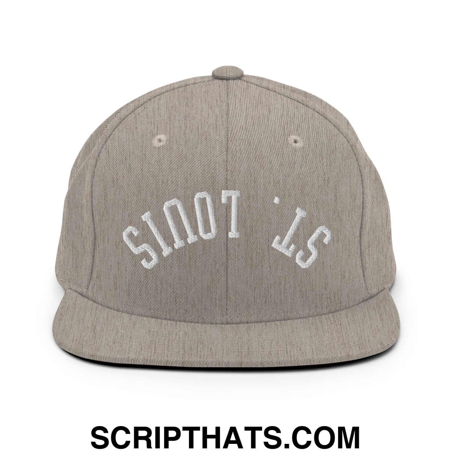 Gray heather snapback cap with white embroidered upside down st louis flat bill brim for casual wear