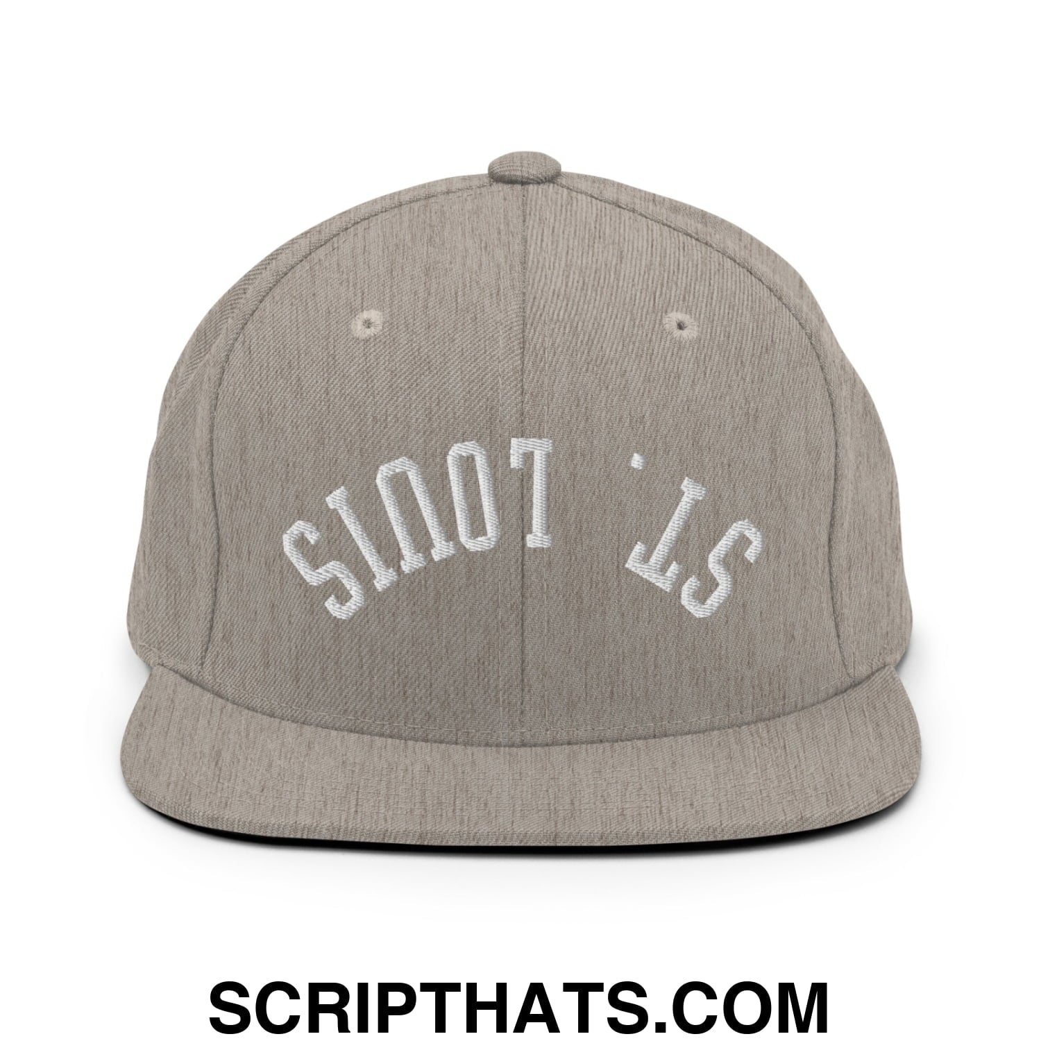 Gray heather snapback cap with white embroidered upside down st louis flat bill brim for casual wear