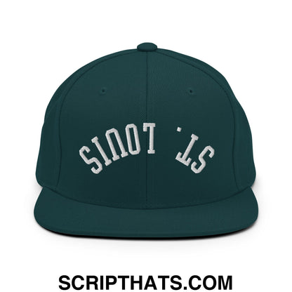 Dark green snapback cap with white embroidered st and flat bill brim perfect for casual streetwear