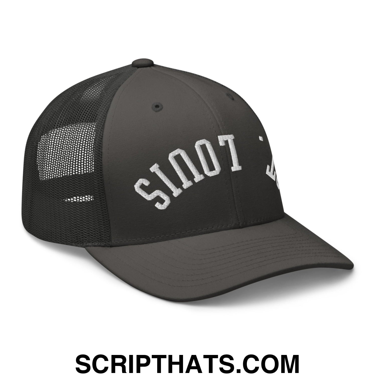 Upside Down St. Louis Embroidered Mesh Trucker Hat Charcoal