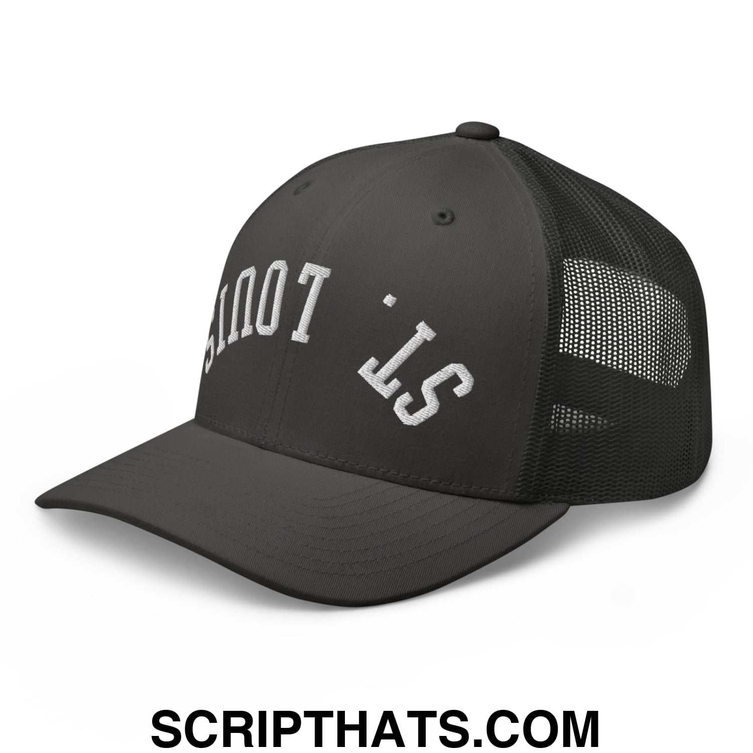 Upside Down St. Louis Embroidered Mesh Trucker Hat Charcoal