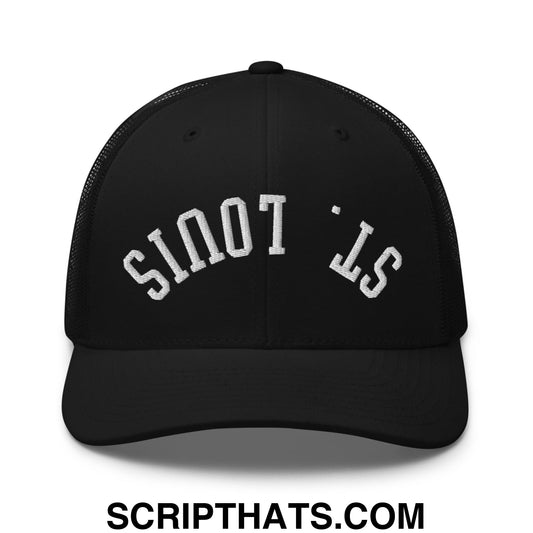 Upside Down St. Louis Embroidered Mesh Trucker Hat Black