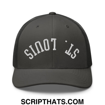 Upside Down St. Louis Embroidered Mesh Trucker Hat Charcoal