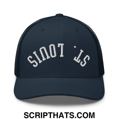 Upside Down St. Louis Embroidered Mesh Trucker Hat Navy