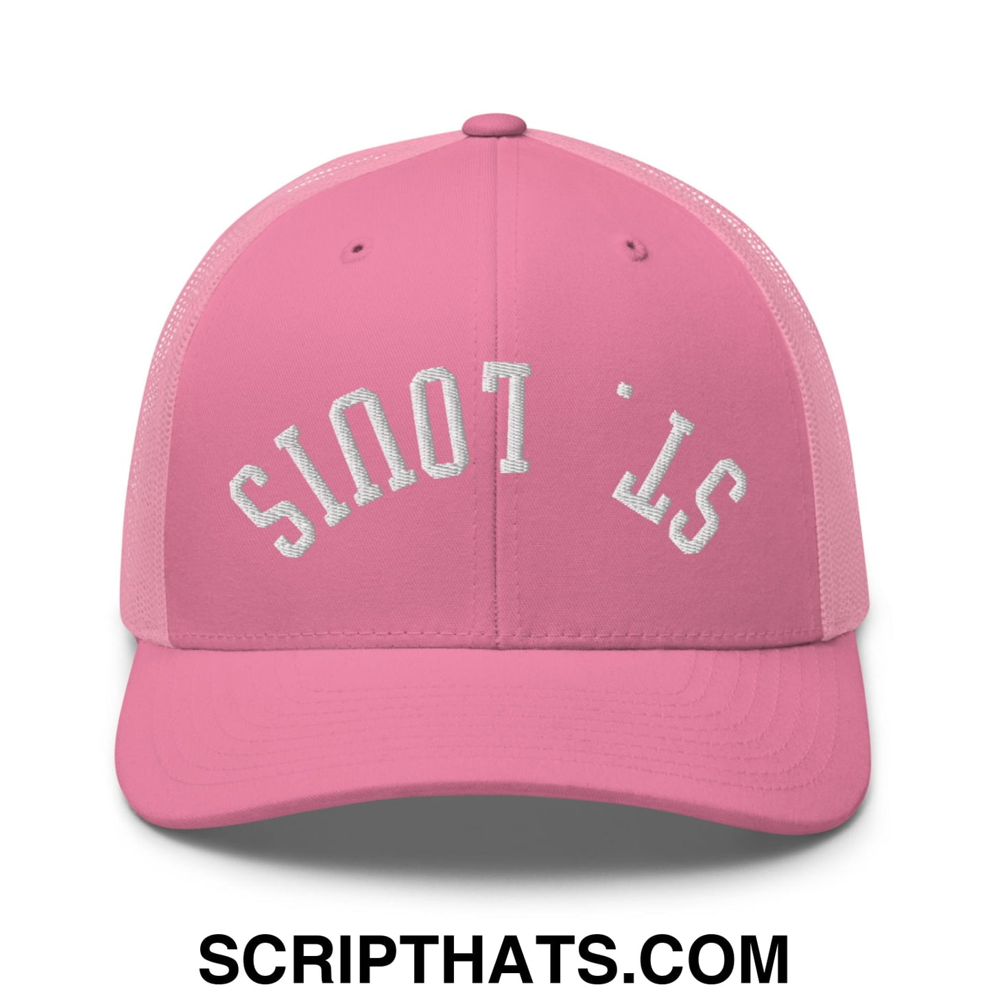 Upside Down St. Louis Embroidered Mesh Trucker Hat Pink