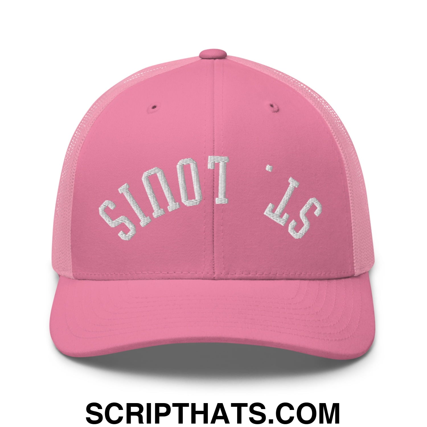Upside Down St. Louis Embroidered Mesh Trucker Hat Pink