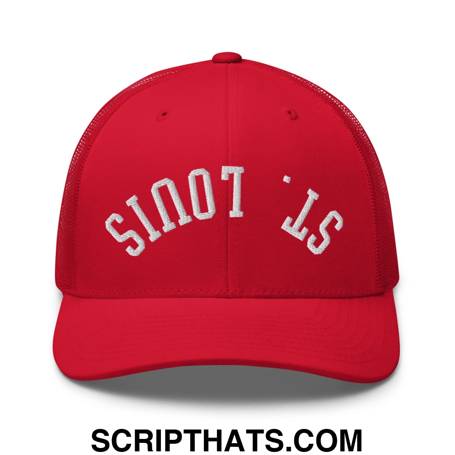 Upside Down St. Louis Embroidered Mesh Trucker Hat Red