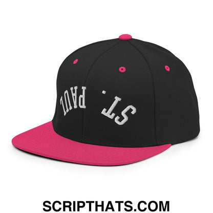 Upside Down St. Paul Embroidered Flat Bill Brim Snapback Hat Black Neon Pink