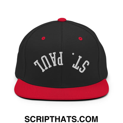 Upside Down St. Paul Embroidered Flat Bill Brim Snapback Hat Black Red