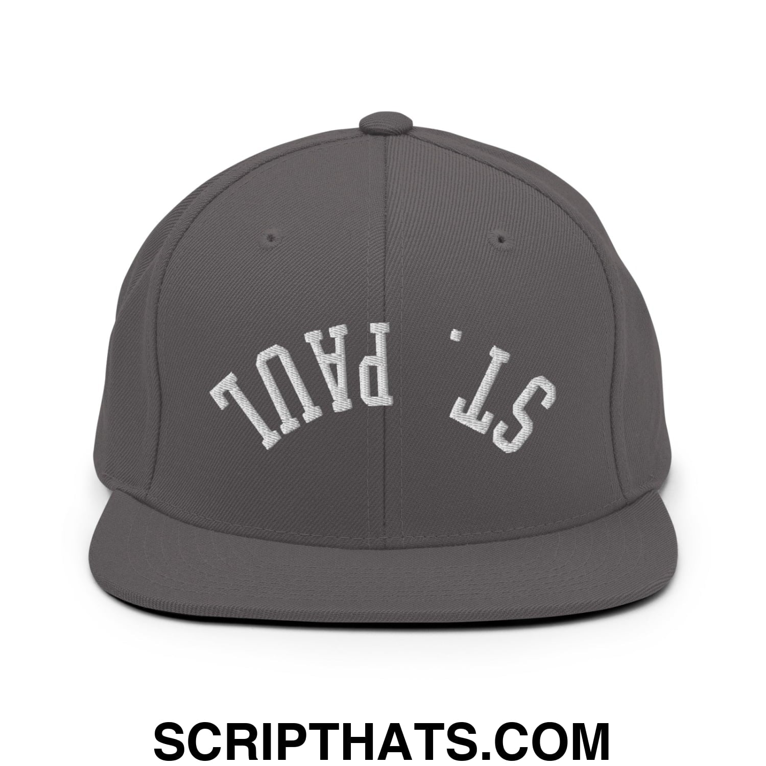 Upside Down St. Paul Embroidered Flat Bill Brim Snapback Hat Dark Grey