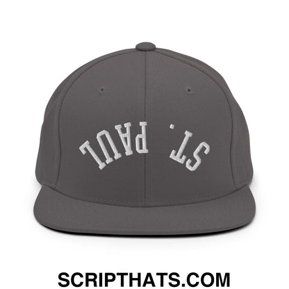 Upside Down St. Paul Embroidered Flat Bill Brim Snapback Hat Dark Grey