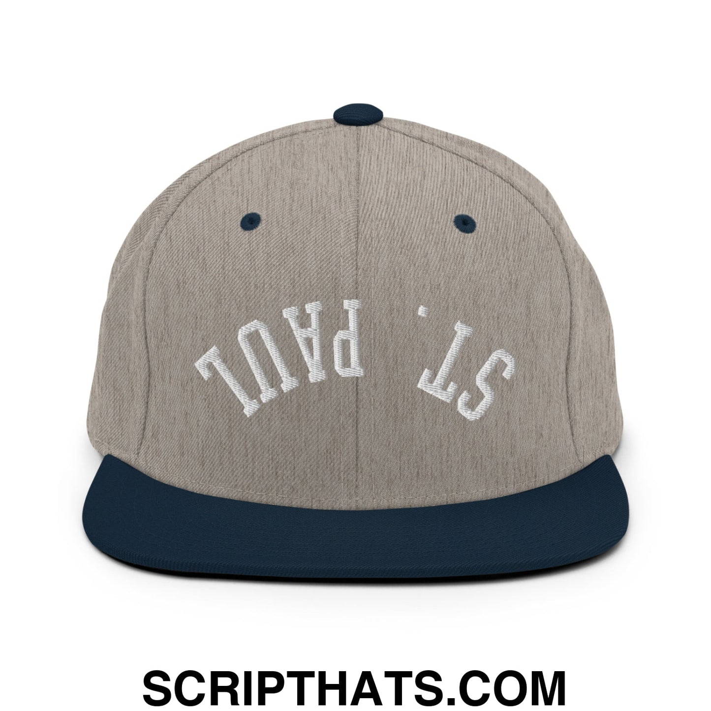 Upside Down St. Paul Embroidered Flat Bill Brim Snapback Hat Heather Grey Navy