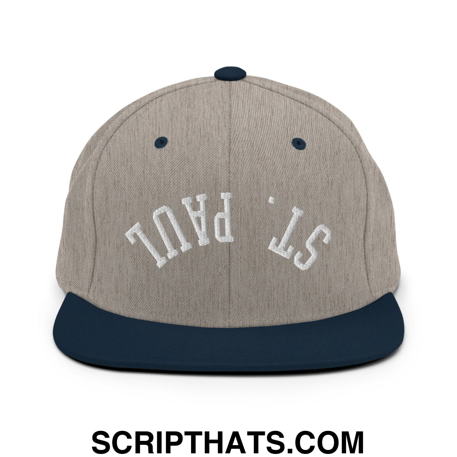 Upside Down St. Paul Embroidered Flat Bill Brim Snapback Hat Heather Grey Navy