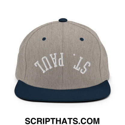 Upside Down St. Paul Embroidered Flat Bill Brim Snapback Hat Heather Grey Navy