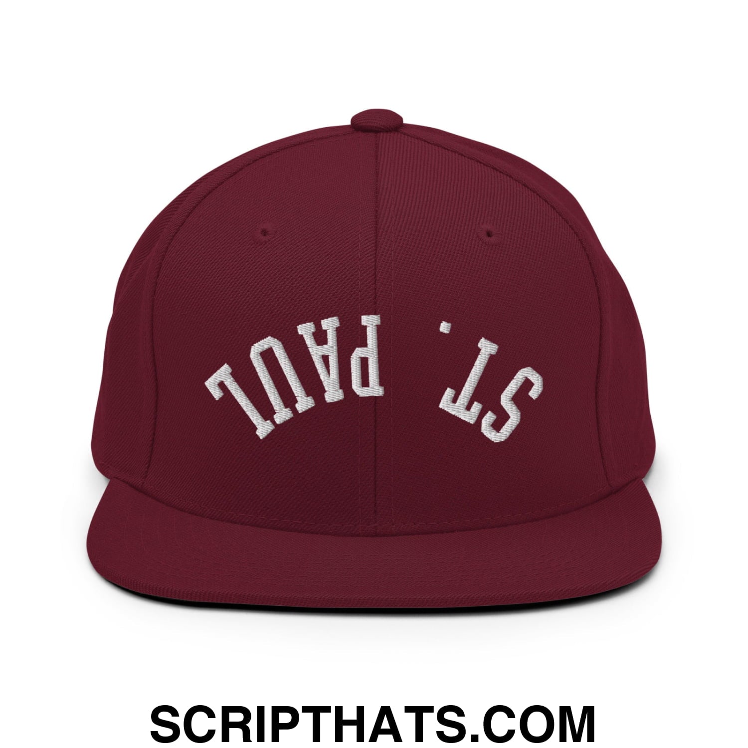 Upside Down St. Paul Embroidered Flat Bill Brim Snapback Hat Maroon
