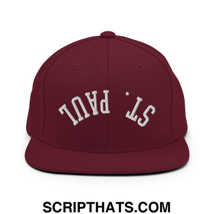 Upside Down St. Paul Embroidered Flat Bill Brim Snapback Hat Maroon
