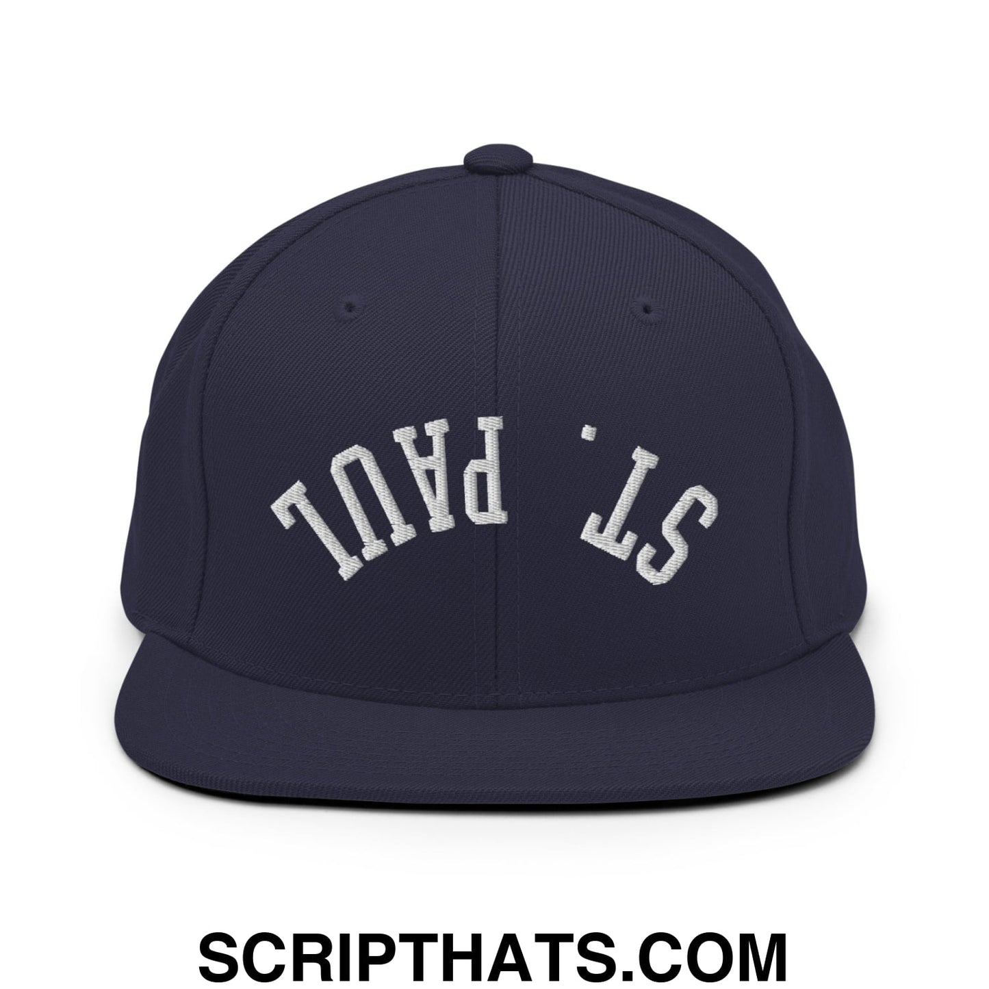 Upside Down St. Paul Embroidered Flat Bill Brim Snapback Hat Navy