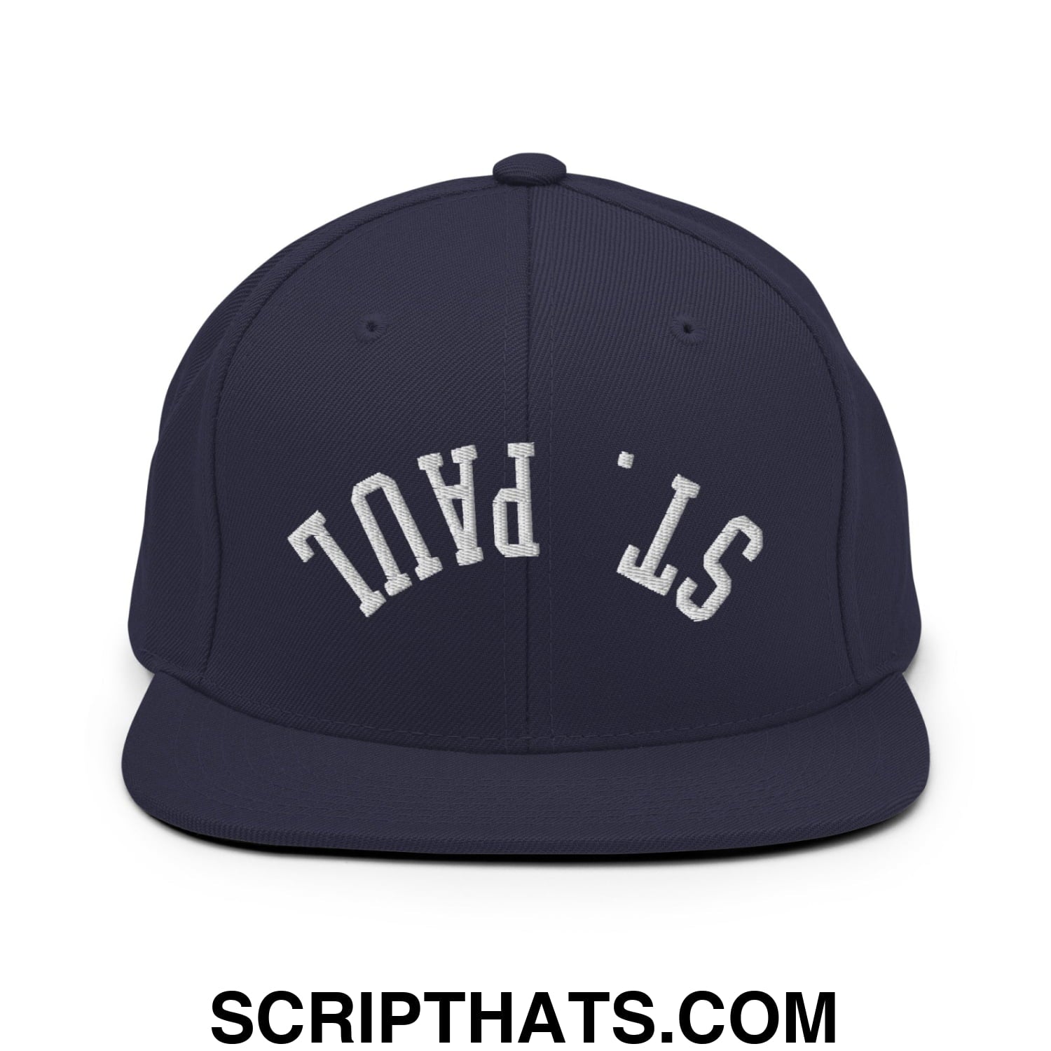 Upside Down St. Paul Embroidered Flat Bill Brim Snapback Hat Navy