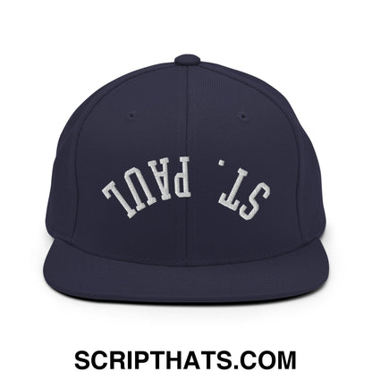 Upside Down St. Paul Embroidered Flat Bill Brim Snapback Hat Navy