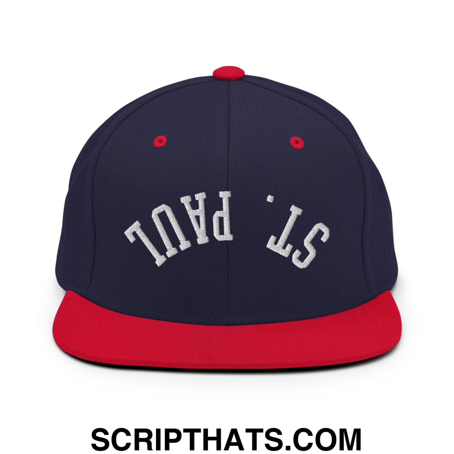 Upside Down St. Paul Embroidered Flat Bill Brim Snapback Hat Navy Red