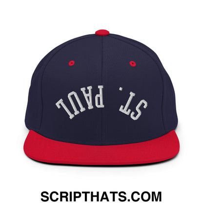 Upside Down St. Paul Embroidered Flat Bill Brim Snapback Hat Navy Red