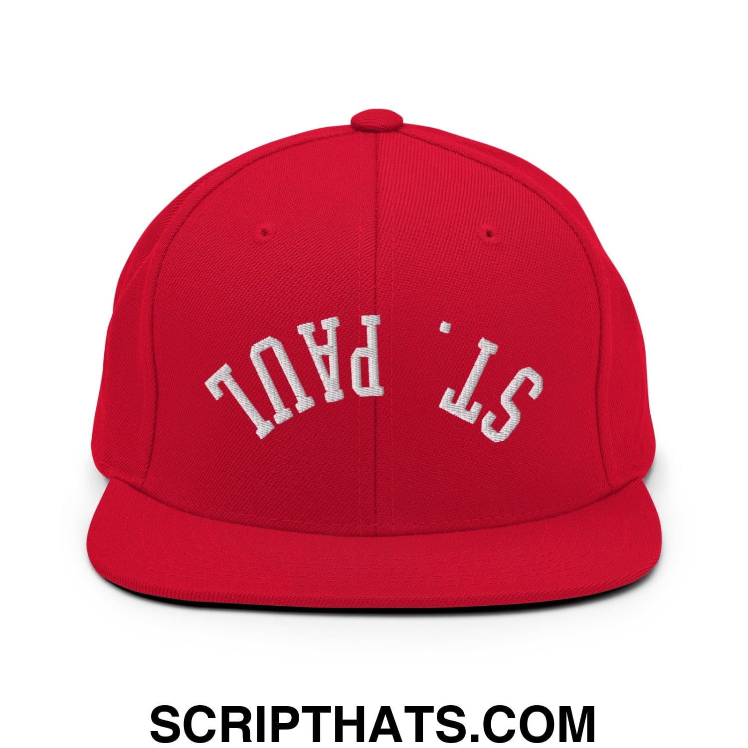 Upside Down St. Paul Embroidered Flat Bill Brim Snapback Hat Red