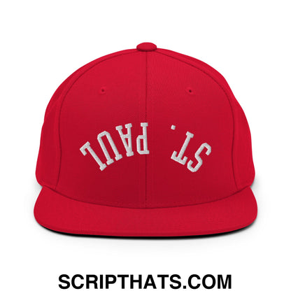 Upside Down St. Paul Embroidered Flat Bill Brim Snapback Hat Red