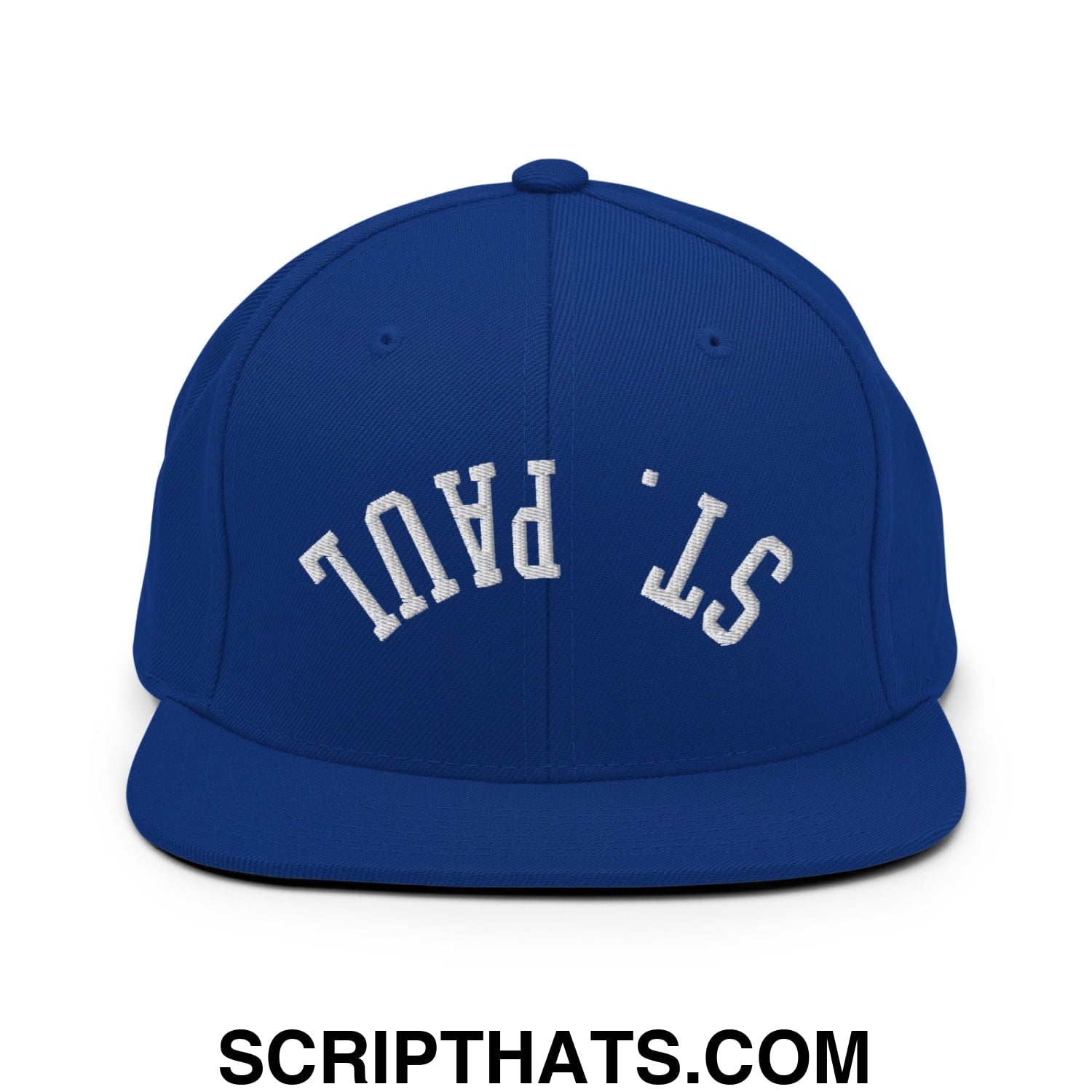 Upside Down St. Paul Embroidered Flat Bill Brim Snapback Hat Royal Blue