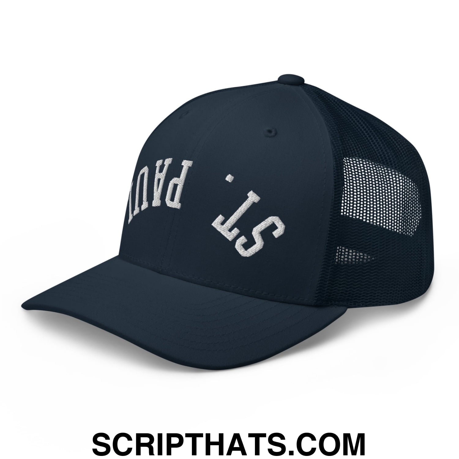 Upside Down St. Paul Embroidered Mesh Trucker Hat Navy