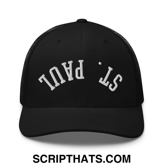 Upside Down St. Paul Embroidered Mesh Trucker Hat Black